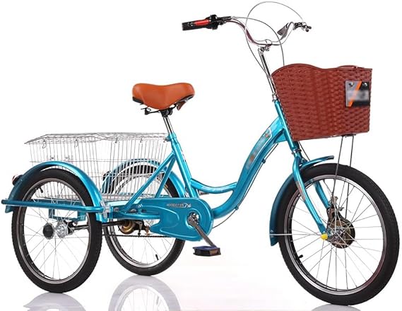 20IN Adult Tricycle Bike, Three-Wheeled Cruise Trike with Large Shopping Basket, 3 Wheel Cargo Tricycle for Seniors, 1 Speed Trike Rickshaw Bike for Adults with Removable Baskets