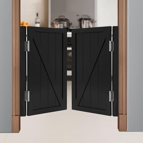 Swinging Doors Cafe Doors, Interior Wood Swing Door, Saloon Cafe Doors, Auto Close Swinging barn Door Swinging Door, Bar Porch Entrance Counter (Black, 39.4 * 35.43in)