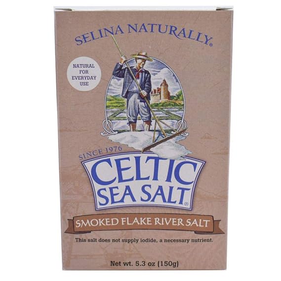 Celtic Sea Salt Smoked Flake Salt 5.3 Oz (150 G), Natural, Slowly Smoked Over Oak, Handcrafted, Gourmet, Salt Flakes, Salty, 5.3 Oz (Pack of 1)