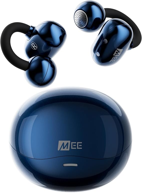MEE audio Pebbles Air Open Ear True Wireless Earbuds - Bluetooth 5.3 Lightweight Earclip Headphones with Headset Microphone & Call Noise Reduction for Gym/Workouts/Sports and Gaming (Sapphire/Blue)