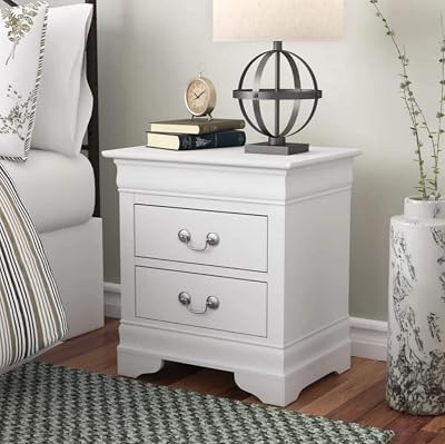 Henf 2 Drawers Nightstand, Modern Stylish Wood Bedside Table, Solid End Table Accent Nightstand with Handle for Home Living Room, Bedroom, College Dorm, No Assembly Need White