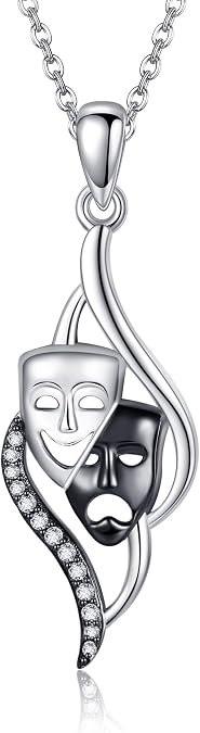 MONGAS Comedy and Tragedy Masks/Spoon/Raccoon/Skull/Firefly/Mushroom/Mom/Phantom of The Opera/Fish Necklace Sterling Silver Mustard Seed Jewelry for Women