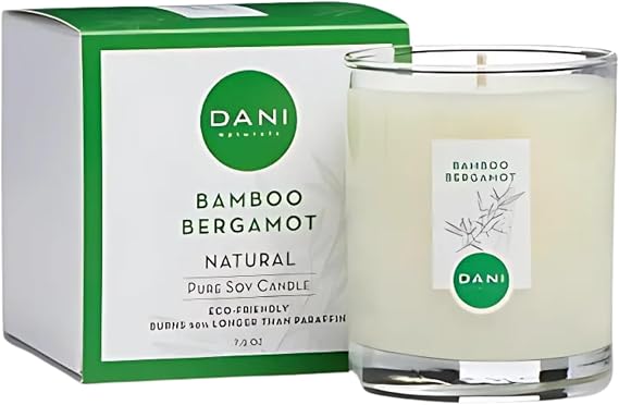 DANI Naturals Bamboo Bergamot 100% Soy Wax Candle, Non-Toxic, 7.5oz