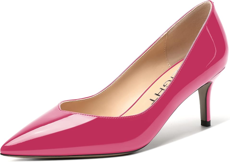 AMBELIGHT Womens Office Casual Pointed Toe Patent Solid Slip On Stiletto Mid Heel Pumps Shoes 2.5 Inch