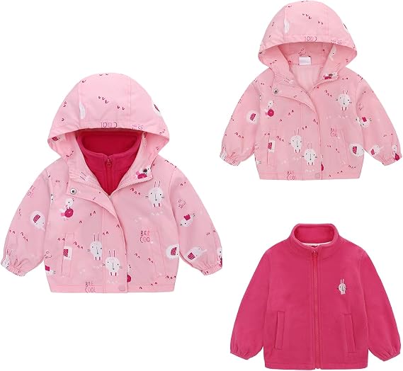 famuka Toddlers 3 in 1 Jacket Boys Girls Hooded Windbreaker Outerwear Little Kid Fleece Coat