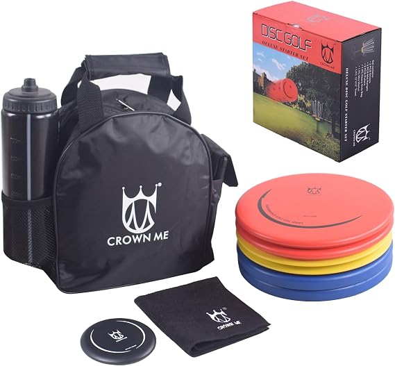 Disc Golf Starter Set, Includes Bag with Water Bottle Pocket and Accessory Pocket, 2 Drivers, 2 Mid-Ranges, 2 Putters, Mini Disc Marker and Towel