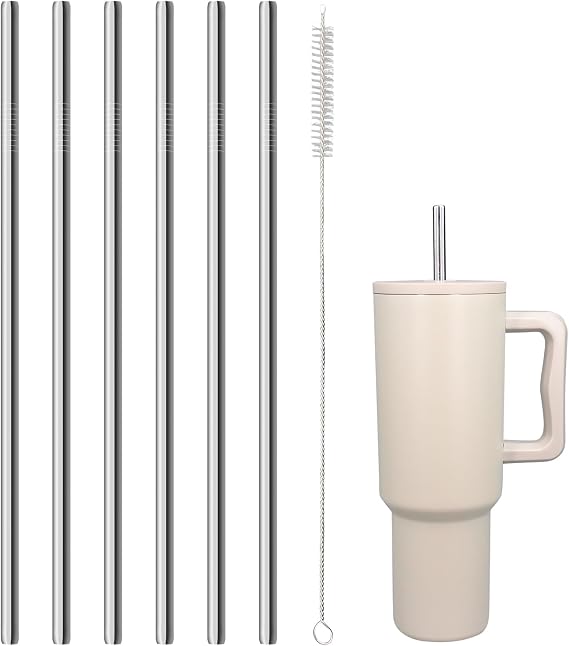 6 Pack,Replacement Straw Compatible with Simple Modern 40 oz Cup Tumbler,Stainless Steel Straw and Food Grade,Reusable Straws With Cleaning Brush