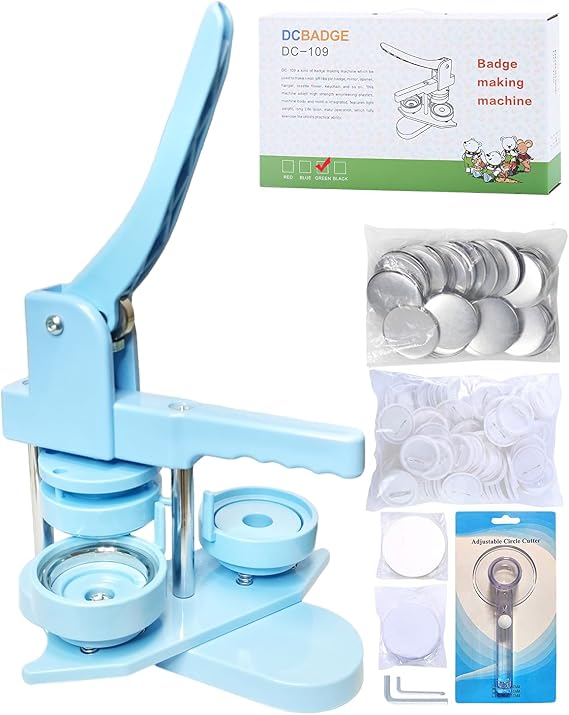 DCBADGE Button Maker Machine, Button Pin Maker (3rd Gen) Installation-Free DIY, Button Press Machine Kit with Free Button Parts&Circle Cutter&Wrench Gadget (Light Blue, 58mm(2.25in))
