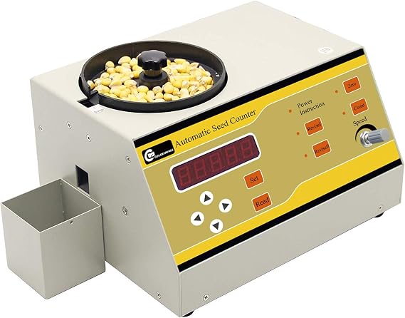 CGOLDENWALL New Automatic Seeds Counter Machine Microcomputer Automatic Counting Instrument for Various Shapes Cereals Seeds Yellow (with Two Plates)