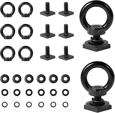 8 PCS T Track Mount Tie Down Anchor for Roof Rack, M8 Sturdy Stainless Steel T Slot Bolt Tie Down Rings Anchoring Kit, T Track Bolts Accessory for Holding Bungee Cord Rope Hooks Black