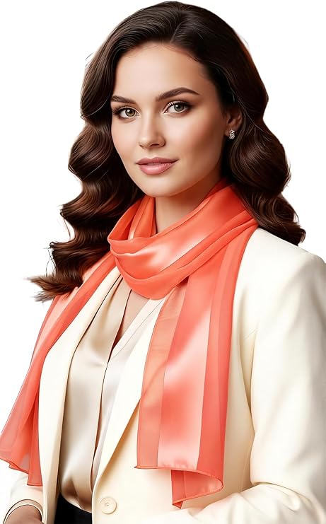 SERENITA Scarfs for women | lightweight soft silky scarves | 60" long satin chiffon stripe solid color neckerchief