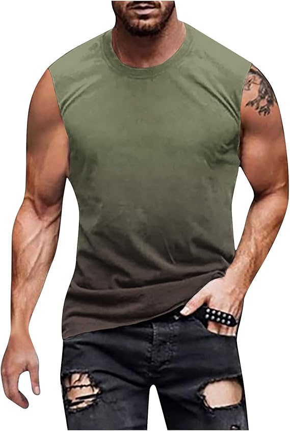 Mens Tank Top Big and Tall Crewneck Sleeveless Tank Shirt Loose Fit Gradient Color Muscle T Shirts Trendy Clothes