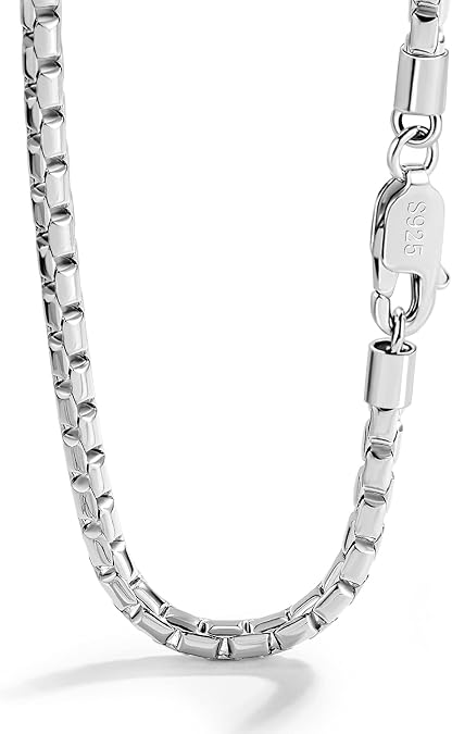 Dankadi Fashion Men 925 Sterling Silver Necklace Italy 5MM Square Rolo Link Round Box Chain Chokers 18 "20" 22 "24" 26" Fine Jewelry Gift (26 inches)