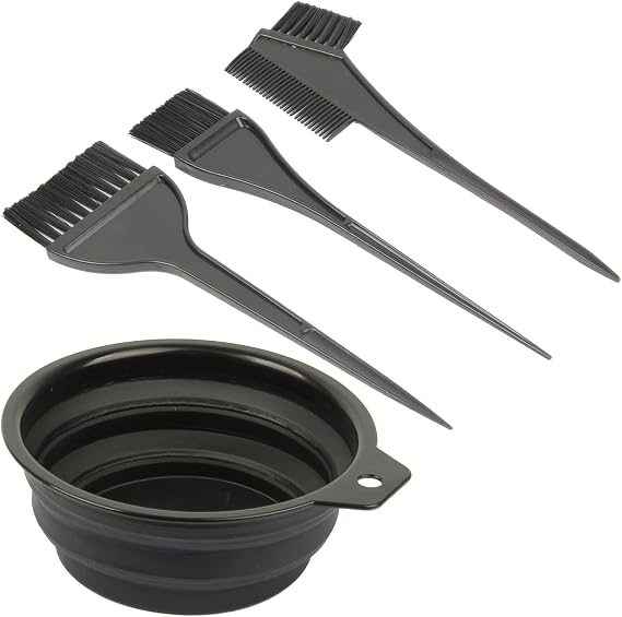 4 Pcs Hair Dye Color Brush and Bowl Set for Hair Coloring | Salon Hair Dyeing Tool Set with Silicone Mixing Bowl, Tint Comb, Brushes