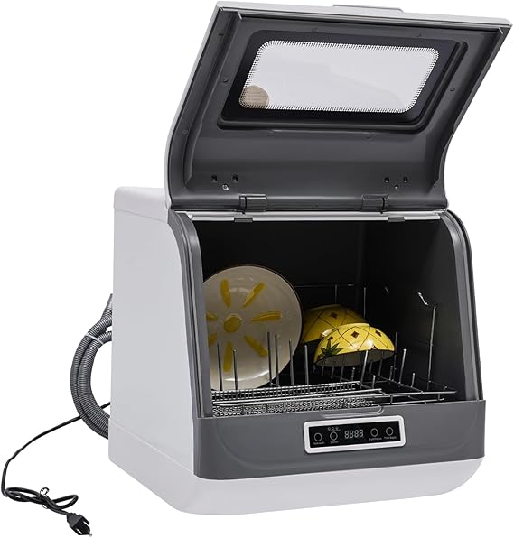 Portable Countertop Dishwasher Compact Dishwasher,3 Washing Programs,75C Hot Air Drying,360 Rotating Spray,Automatic Mini Dish Washing Machine for House,Dorm,Apartment,RV