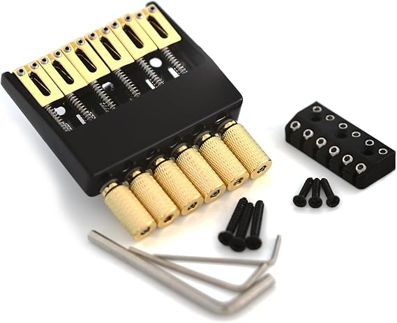Guyker Headless Bridge Tailpiece and Bridge String Lock for 6 String Headless Guitar Accessories (WT001, Black Gold)