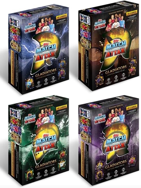 1x Topps Match Attax UEFA Champions League Mega TIN 2025/2026 - 48 Cards Including 3 Gladiators Limited Editions & Chance to Relic Card - 1 of 4 Designs - Includes HeartGlobal Shipping Protection