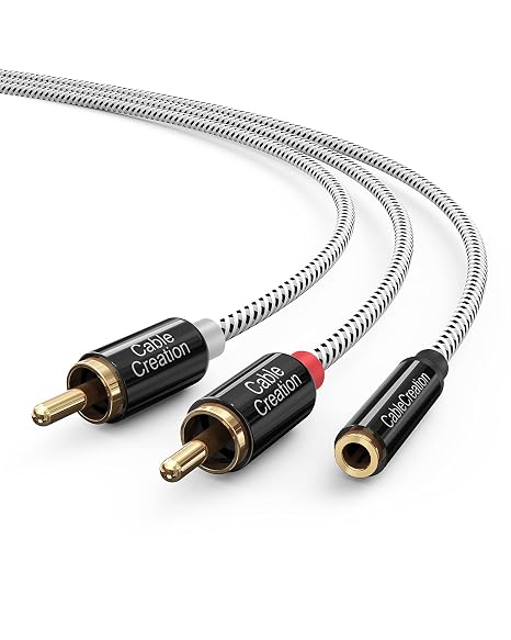 CableCreation 3.5mm to 2RCA Stereo Audio Cable, RCA to 3.5mm FM Y Splitter | Gold Plated Female to Male for TV, Smartphones, MP3, Tablets, Speakers, Home Theater, 0.75FT