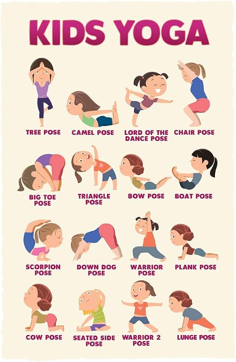 Kids Yoga Poster Kid Chakra With Poses For Children Exercise Posters Activities Cool Wall Art Print 12x18