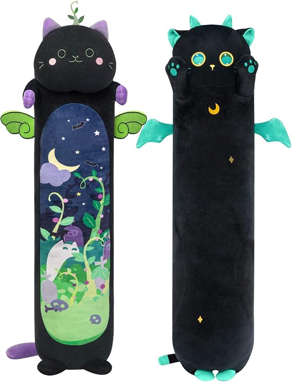 Mewaii 2 Pcs Long Cat Plush, 36 Inch Black Cat Stuffed Animals Plush Pillow + 36 Inch Big Eyes Kitten Plush Toys Plush Pillow