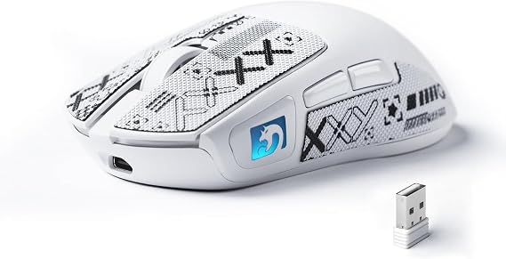 MAMBASNAKE M4 Wireless Gaming Mouse, 52g Lightweight BT/2.4Ghz/Wired Computer Mouse, PAW3311 24K DPI Optical Sensor, 200h Battery Life, Griptape, Programmable Mice for PC/Win/Mac(White)