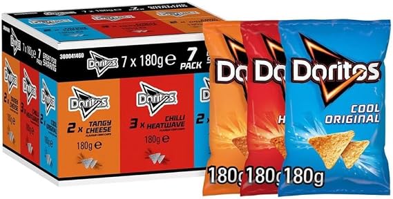 Variety Pack, 7 x 180g Tortilla Chips, Cool Original, Tangy Cheese, Chilli Heatwave Mixed Flavours