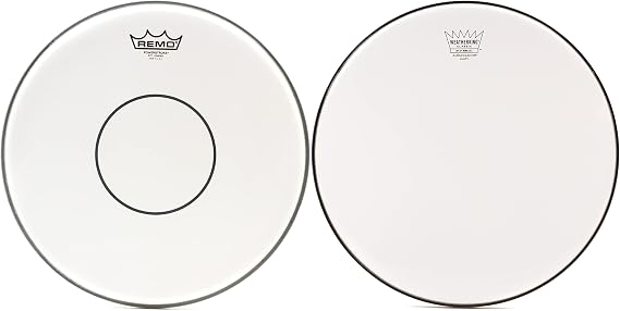 Remo Powerstroke 77 Coated Snare Drumhead - 14 inch - with Clear Dot + Remo Ambassador Classic Hazy Snare-Side Drumhead