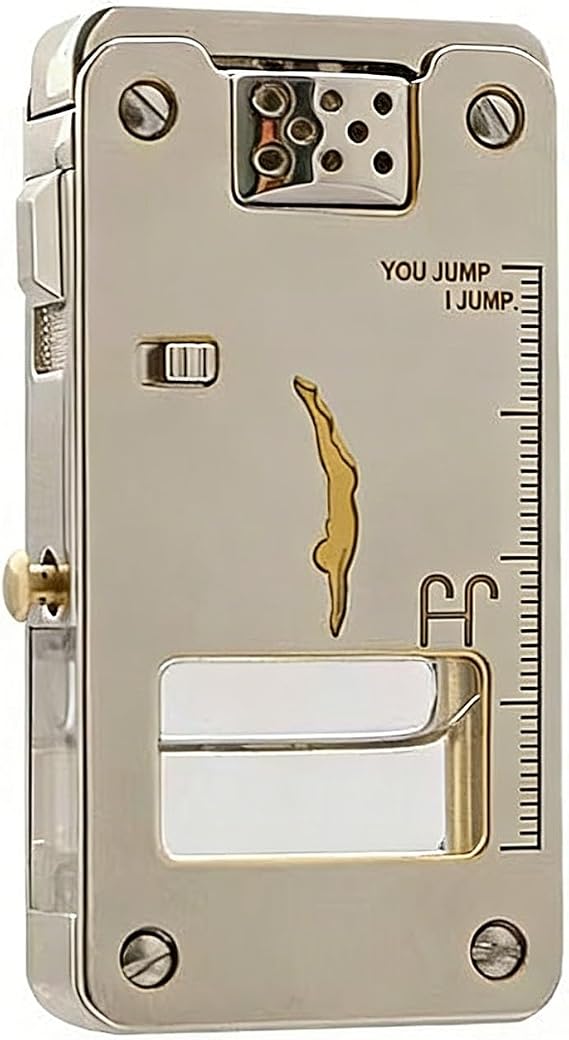 Cool Vintage Kerosene Lighter, Refillable Retro Lighters with Transparent Fuel Tank & One-Button Pop-Up Ignition, Classic Soft Flame Cigar Lighter(B,Without Gift Box)