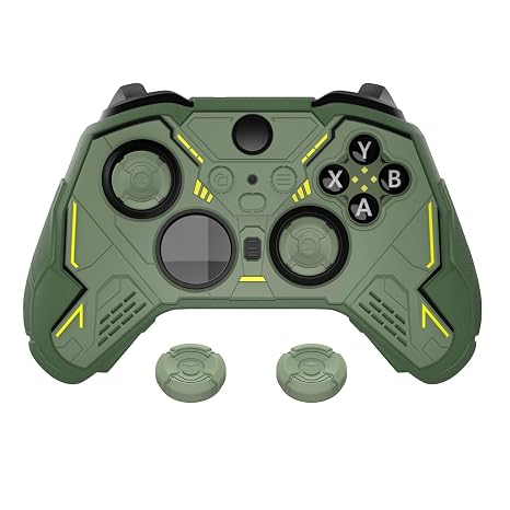 PlayVital Stellar Mecha Silicone Cover Skin for Xbox Elite Series 2 & Elite Series 2 Core, Non-Slip Grip Protector for Xbox Elite 2 with Thumb Grips & Stickers, Army Green & Racing Green