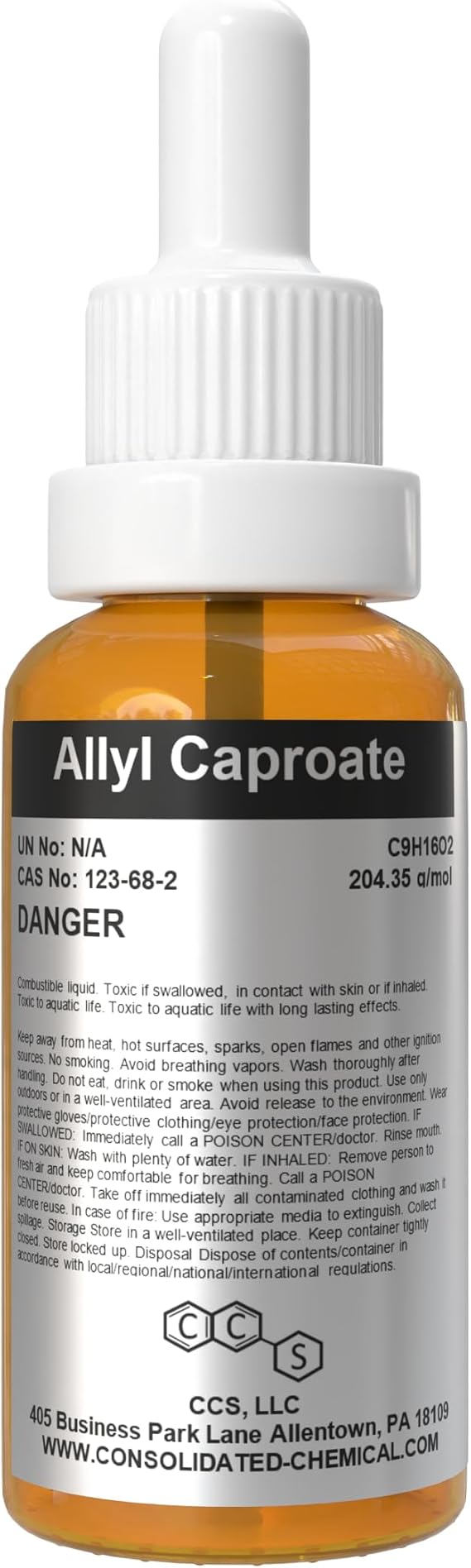 CCS CONSOLIDATED CHEMICAL & SOLVENTS Allyl Caproate - Fragrance/Aroma Compound | Natural FCC Food Grade | Dropper Included - 30mL (1 Fl Oz)