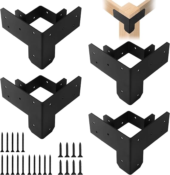 4 PCS Workbench Brackets Kit 3-Way Workbench Corner Brackets Fits 4x4 2x4 Wood Heavy Duty DIY Workbench Kit for Custom Workbench Work Table