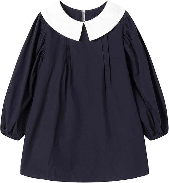 Mud Kingdom Girls Puff Dress Long Sleeve A-Lined Peter Pan Collar Bubble Sleeve Cotton 12 Months-7Y