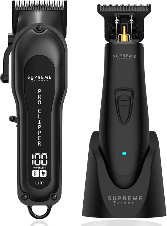 Supreme Trimmer 2-in-1 Pro Clipper Lite & DLC T-Shaper Combo | Professional Beard Trimmer ST5206 & Hair Clipper STC5000 Barber Hair Cutting Starter Kit | Black