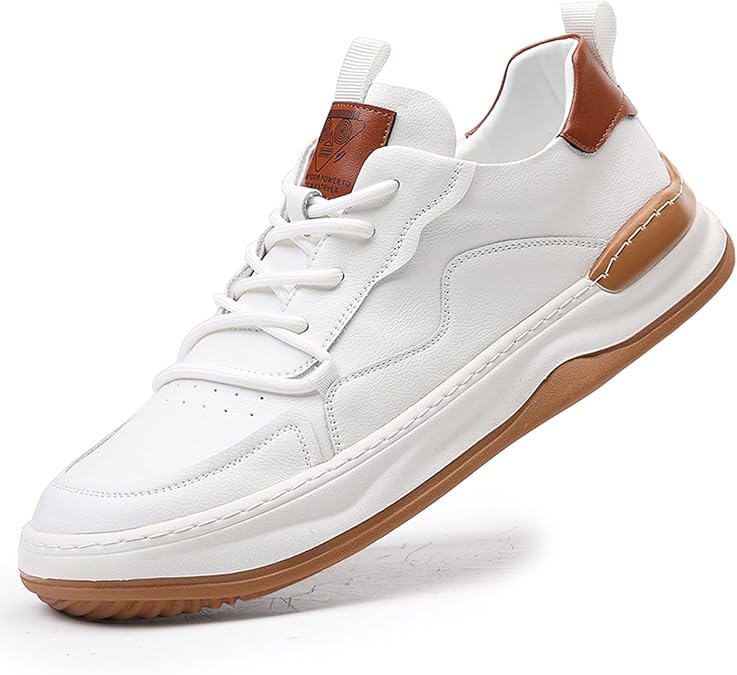 Men's Leather Shoes Low Top Fashion Sneakers Lace-Up Lightweight Casual Dress Walking Shoes