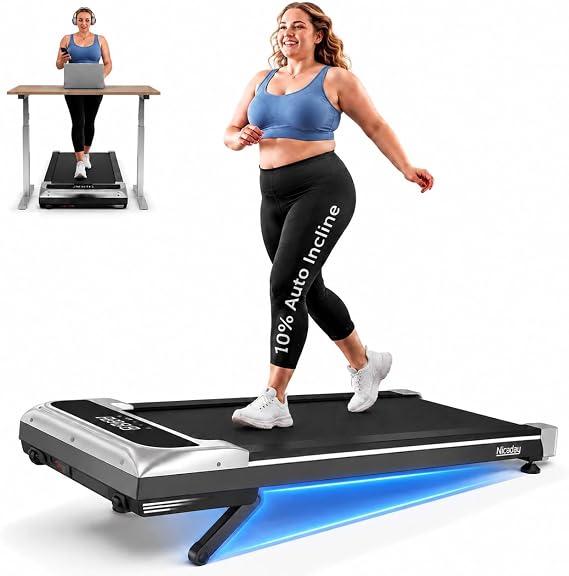 Niceday Walking Pad Treadmill with 10% Auto Incline, 400lbs Weight Capacity, Under Desk Treadmill for Home Office, 3HP Brushless Ultra-Quiet