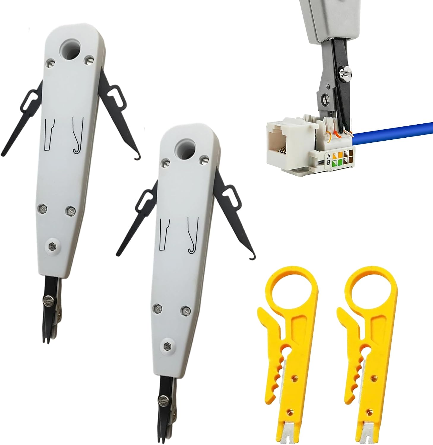 2 Set Punch Down Tool RJ45 Crimp Tool Professional Ethernet Punchdown Tools for RJ45 Socket Cat5/Cat6/Ca7 & Telephone Cable Impact White Wire Stripper Terminal Insertion Tools