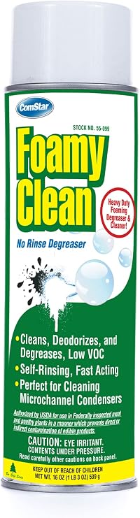 Foamy Clean 16 oz No-Rinse Degreaser & Coil Cleaner & Brightener | No-Rinse Degreaser & Coil Cleaner, Deodorizes with a Fast Breaking Foam, Non-Corrosive, Made In USA