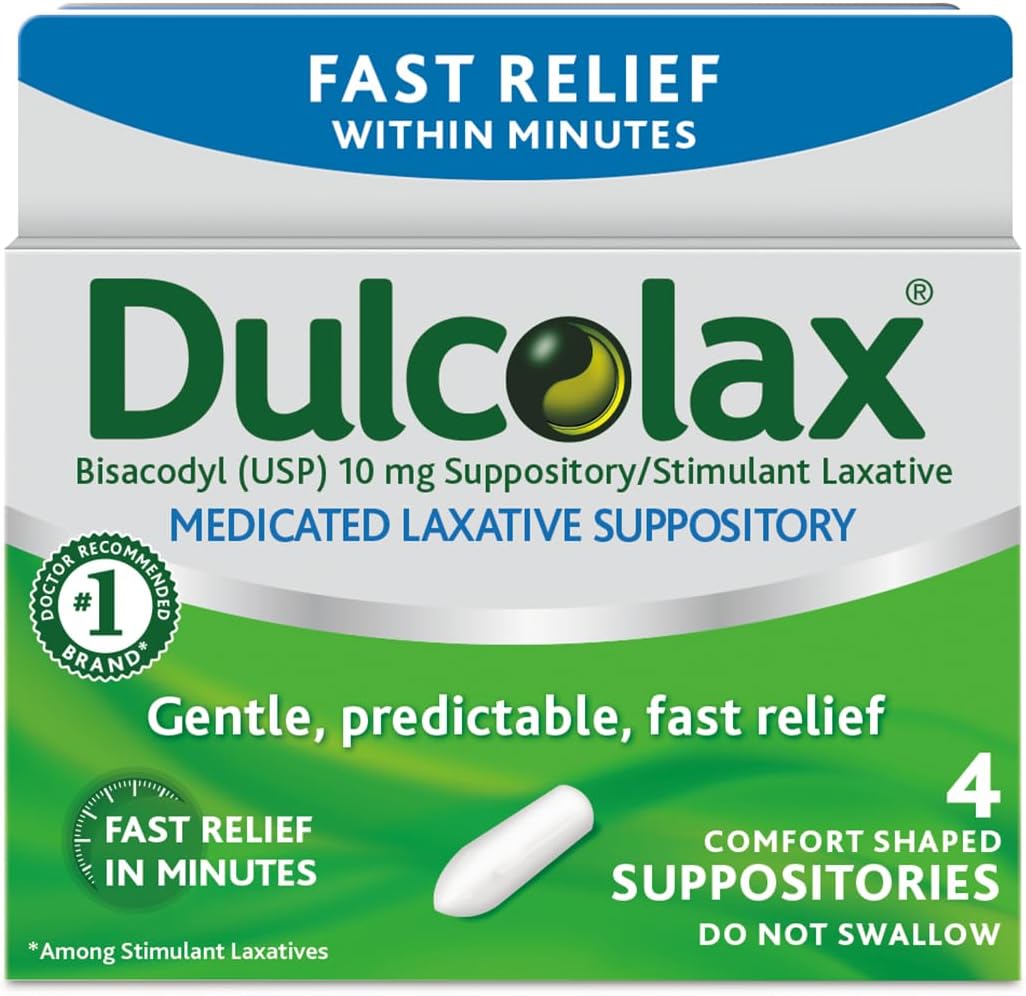 Dulcolax Stimulant Laxative Medicated Suppositories 4ct Fast Relief, Rectal Use Only, Bisacodyl 10mg