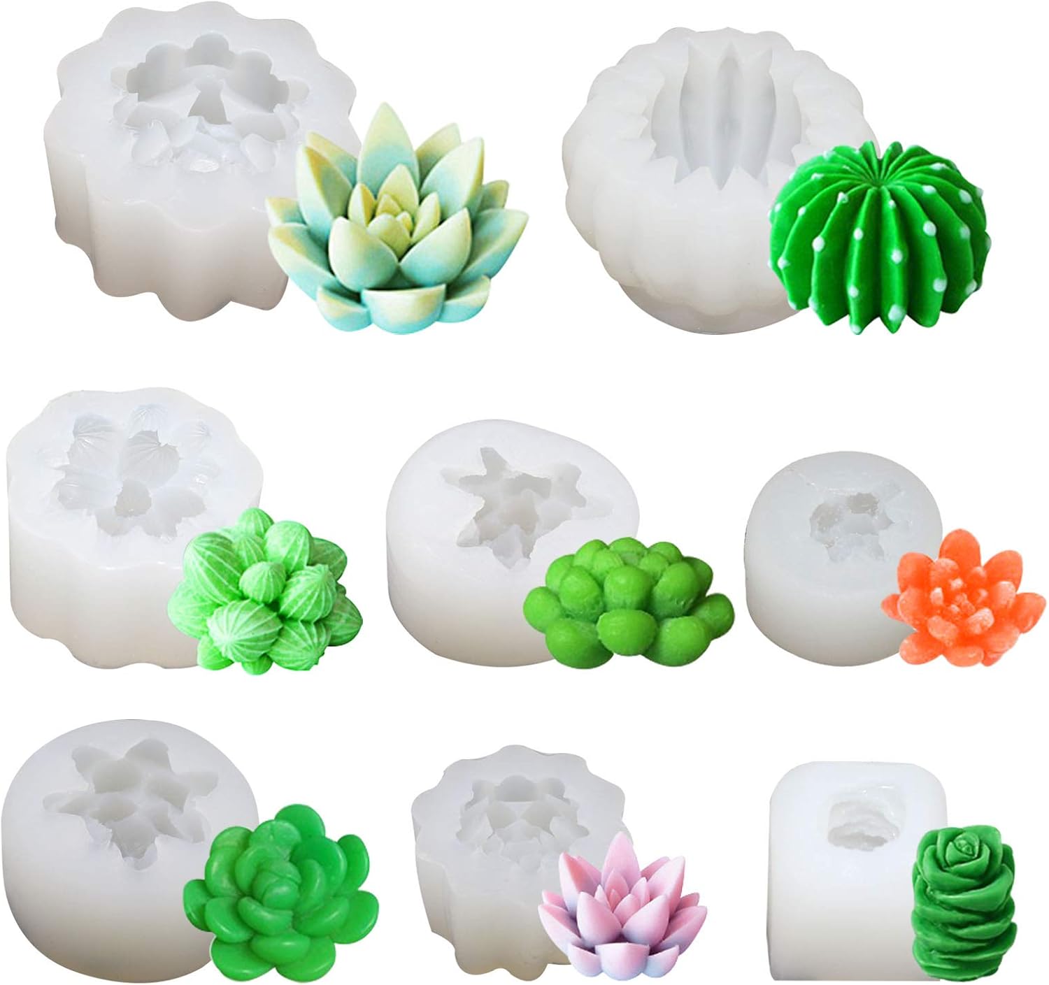 8 Pieces Succulent Silicone Molds Cactus Flower Resin Epoxy Casting Molds Fondant Candle Molds for Cake Decorating Candle Making Polymer Clay
