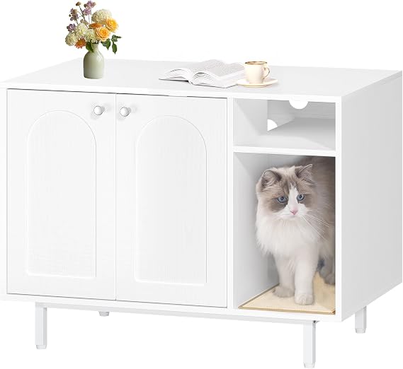 Hzuaneri Cat Litter Box Enclosure, Hidden Litter Box Furniture with Storage