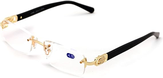 Men Rectangular Rimless Designer Fashion Reading Glasses/w Anti-reflective AR Coating (Gold, 1.25)