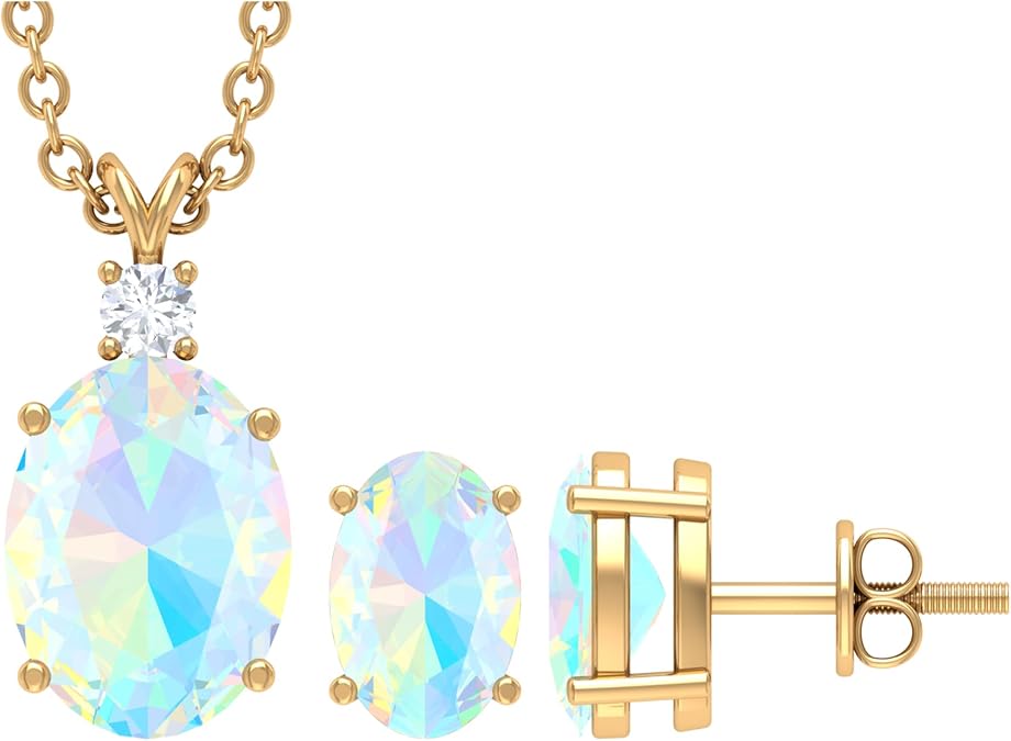 Real 3 Carat Ethiopian Opal Diamond Necklace Earring Set, Aaa Quality