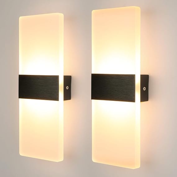 LED Modern Wall Lights Indoor Black Acrylic Wall Sconce Set of 2 [Energy Class D]