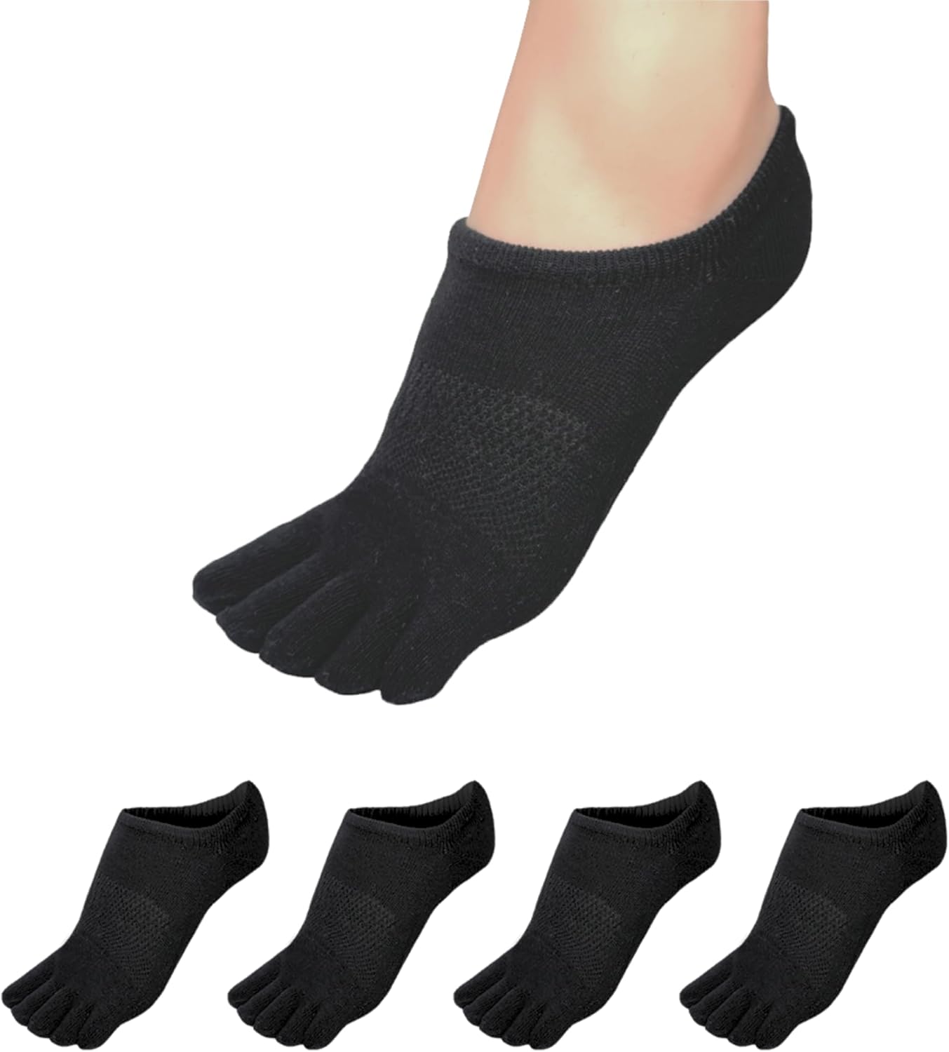 Soxsense No Show Toe Socks Premium Cotton for Women, Align Toes Five Finger Liner Low Cut Thin Socks for Bunion, 4 Pairs