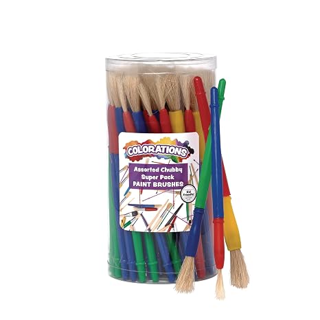 Colorations Assorted Chubby Brush Super Pack, Set of 60, 3 Sizes
