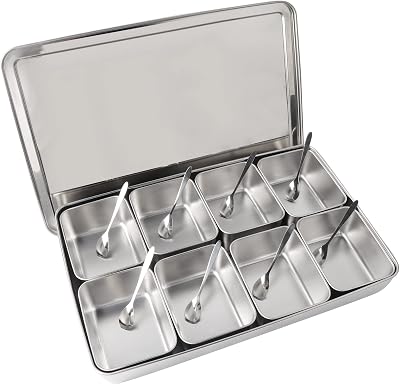 Topyond Stainless Steel Spice Box, Masala Dabba Spice Container, 8 Grids Seasoning Organizer, Condiment Storage Box with Lid, Spice Storage for Kitchen, Indian Masala Box