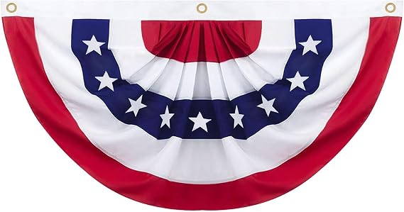 3x6 Ft American Pleated Fan Flag Decoration, Patriotic Half Fan Bunting flag Banner for 4th of July, Memorial Day & Independence Day, Indoor Outdoor Window Garden Fence balcony Porch Yard Decor(1PCS)