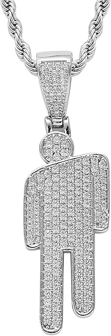 Shirene Billie Eilish Necklace,Hip Hop Bad Guy Villain Pendant,Fashion Diamond Necklace,Stainless Steel Full Zirconia Skew Head Chain, Trendy Rap Jewelry for Men & Women (Silver)