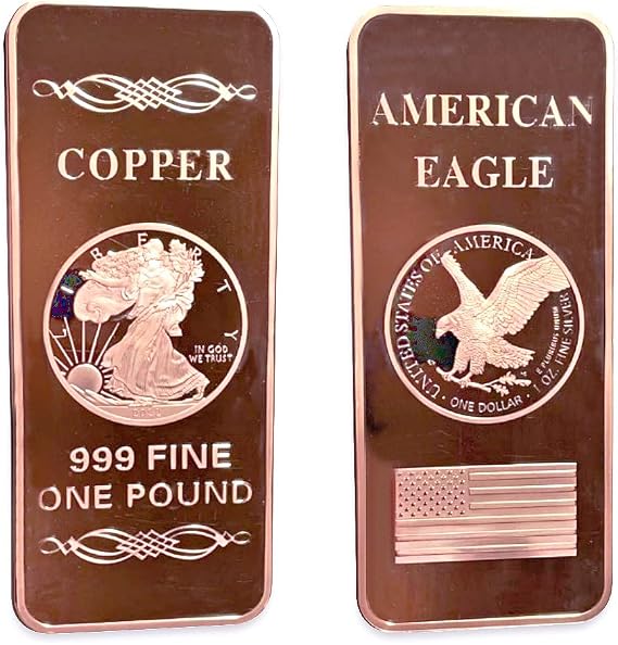 1 LB .999 Pure American Metal Walking Liberty Eagle BAR Copper Pound Paperweight Pure Element CU Chemistry
