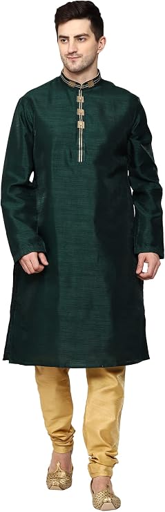 ITOS365 Men's Tunic Art Silk Kurta Pajama Pyjama Set Wedding Indian Clothing Casual Party Dress Gifts Items